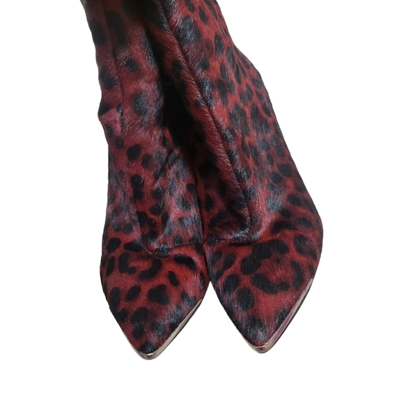 Nine West Red Leopard Print Stilletto Ankle Boots - Picture 3 of 9